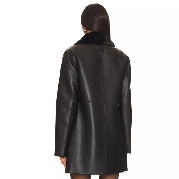 Generation Love Megan Black Reversible Coat Faux Leather Shearling Fur XS Pearl - Picture 5 of 9